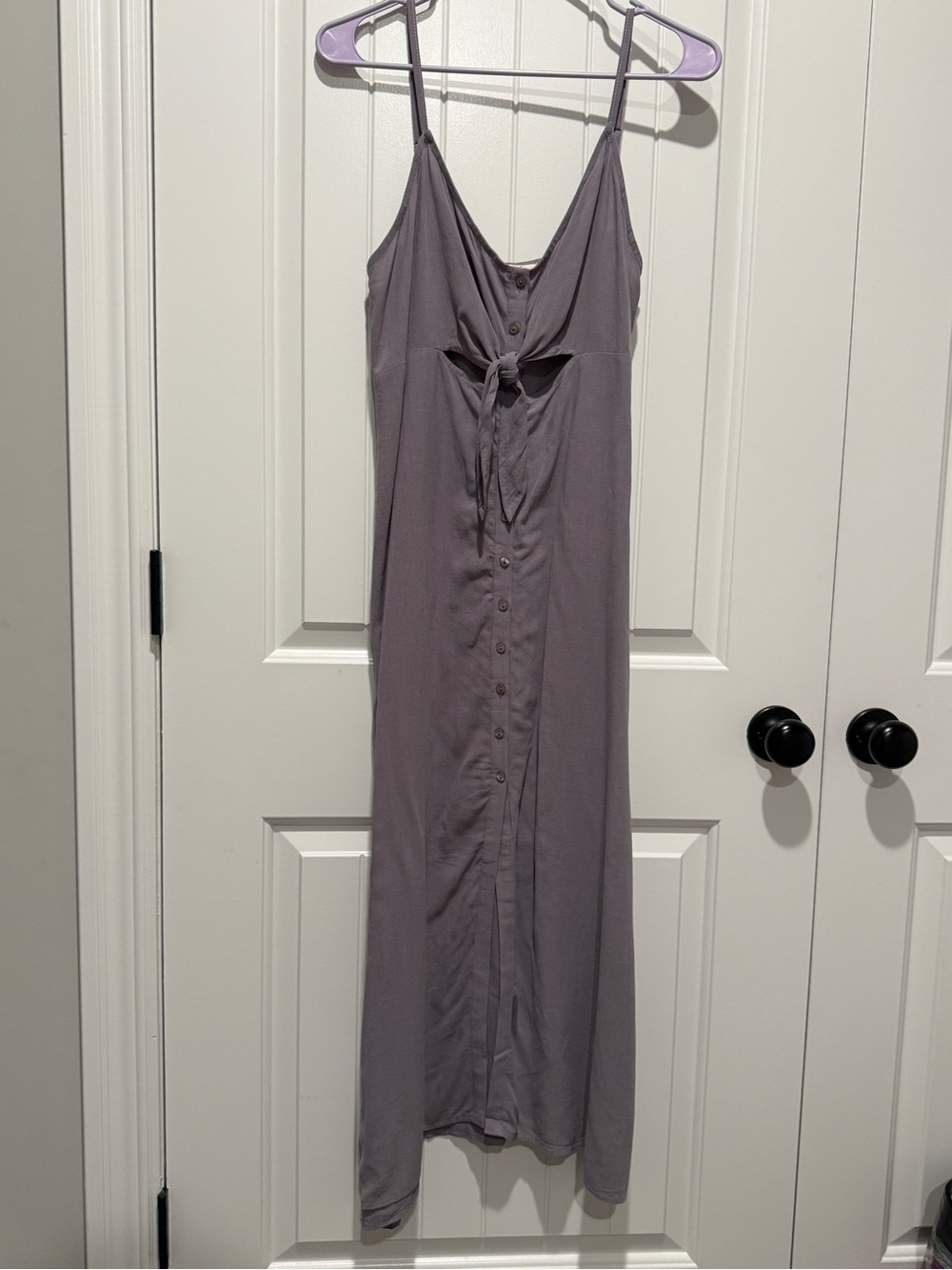 Dress with Tie Front and Button Detail Linen Rayon Blend - Picture 2 of 8